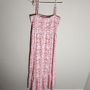 Floral Smocked Dress Womens Size XL Floral Pink Red Sundress Maxi